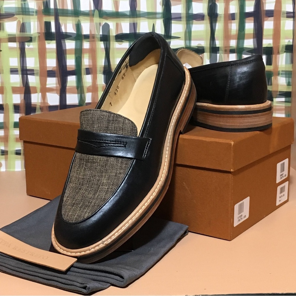 Dieppa Restrepo Canvas and Leather Penny Loafers